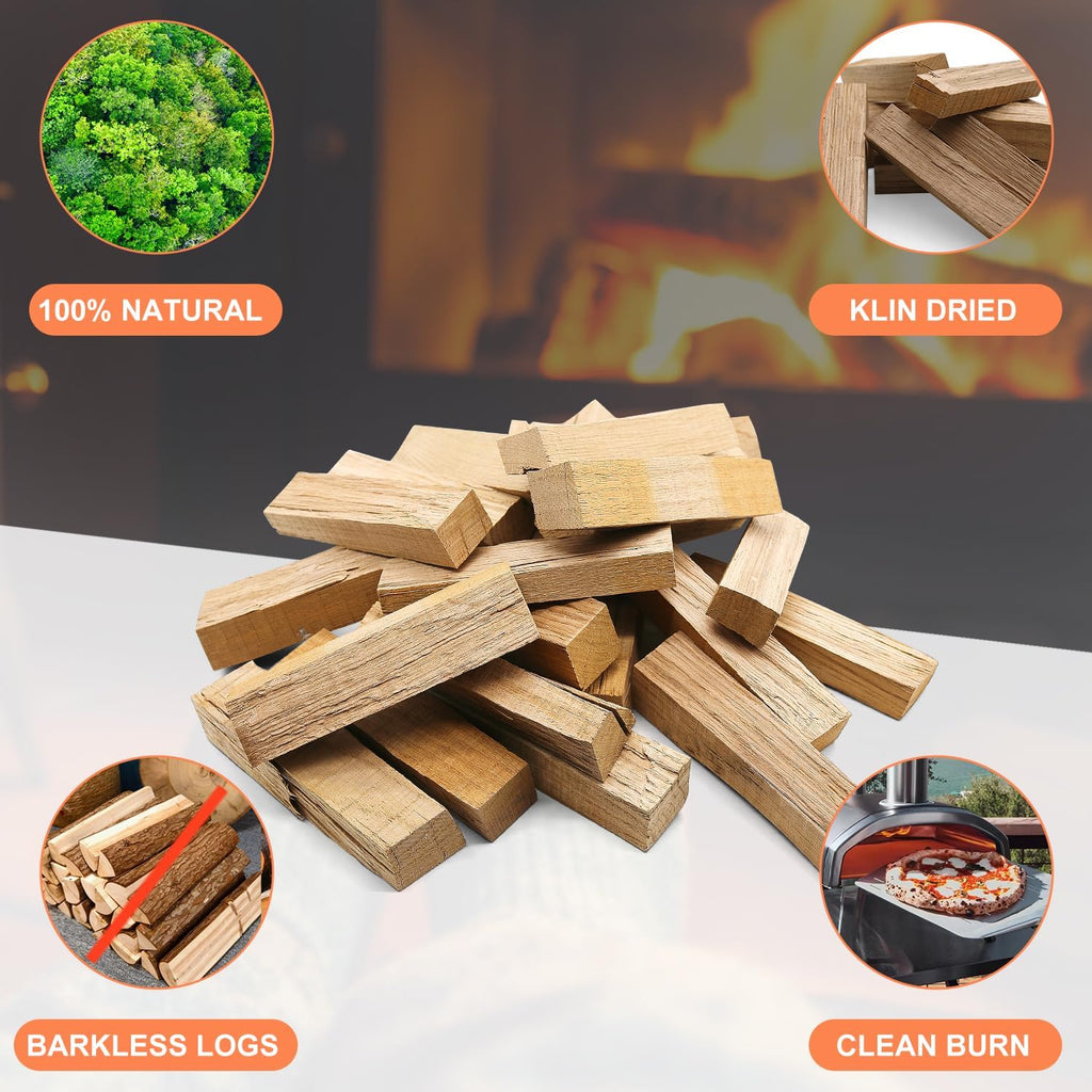 Kiln-Dried Oak Wood for Pizza Ovens, 8-Inch Barkless Logs, Ideal for Ooni, Gozney, Solo Stove, and Other Wood-Fired Pizza Ovens- Approx. 15lbs