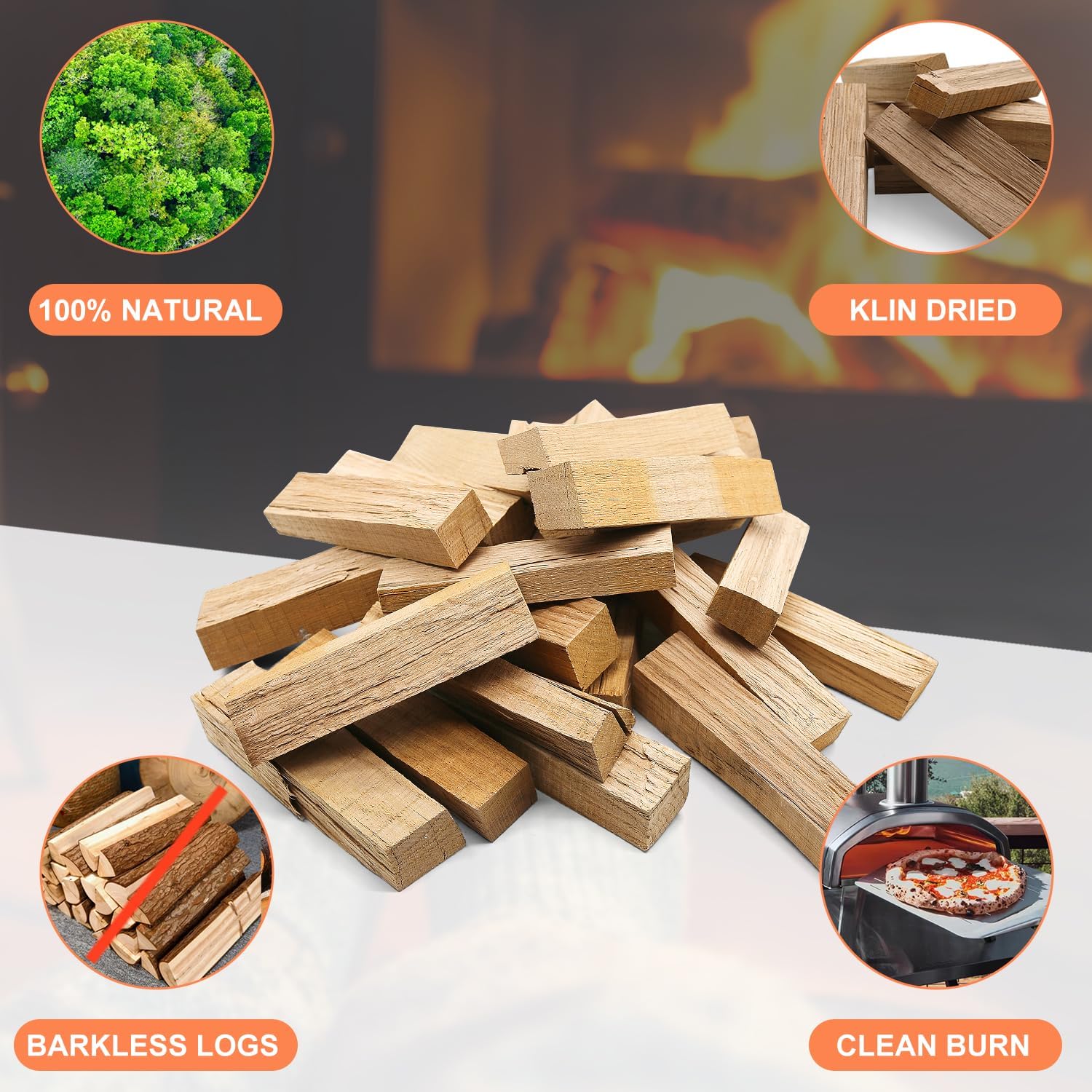 Kiln-Dried Oak Wood for Pizza Ovens, 8-Inch Barkless Logs, Ideal for Ooni, Gozney, Solo Stove, and Other Wood-Fired Pizza Ovens- Approx. 15lbs