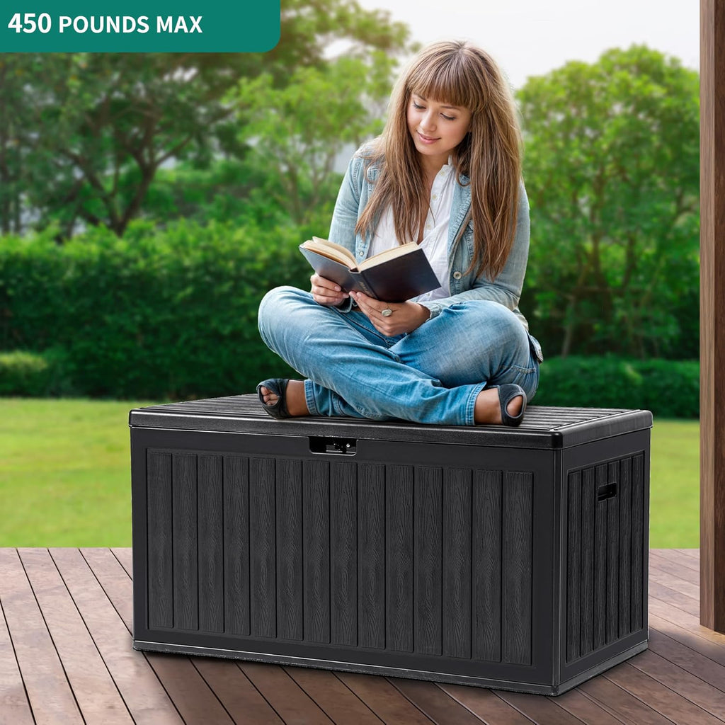 YITAHOME 90 Gallon Double-Wall Deck Box with Side Handles, Outdoor Large Storage for Patio Furniture Cushions, Garden Pool Accessories, Water Resistant & Lockable