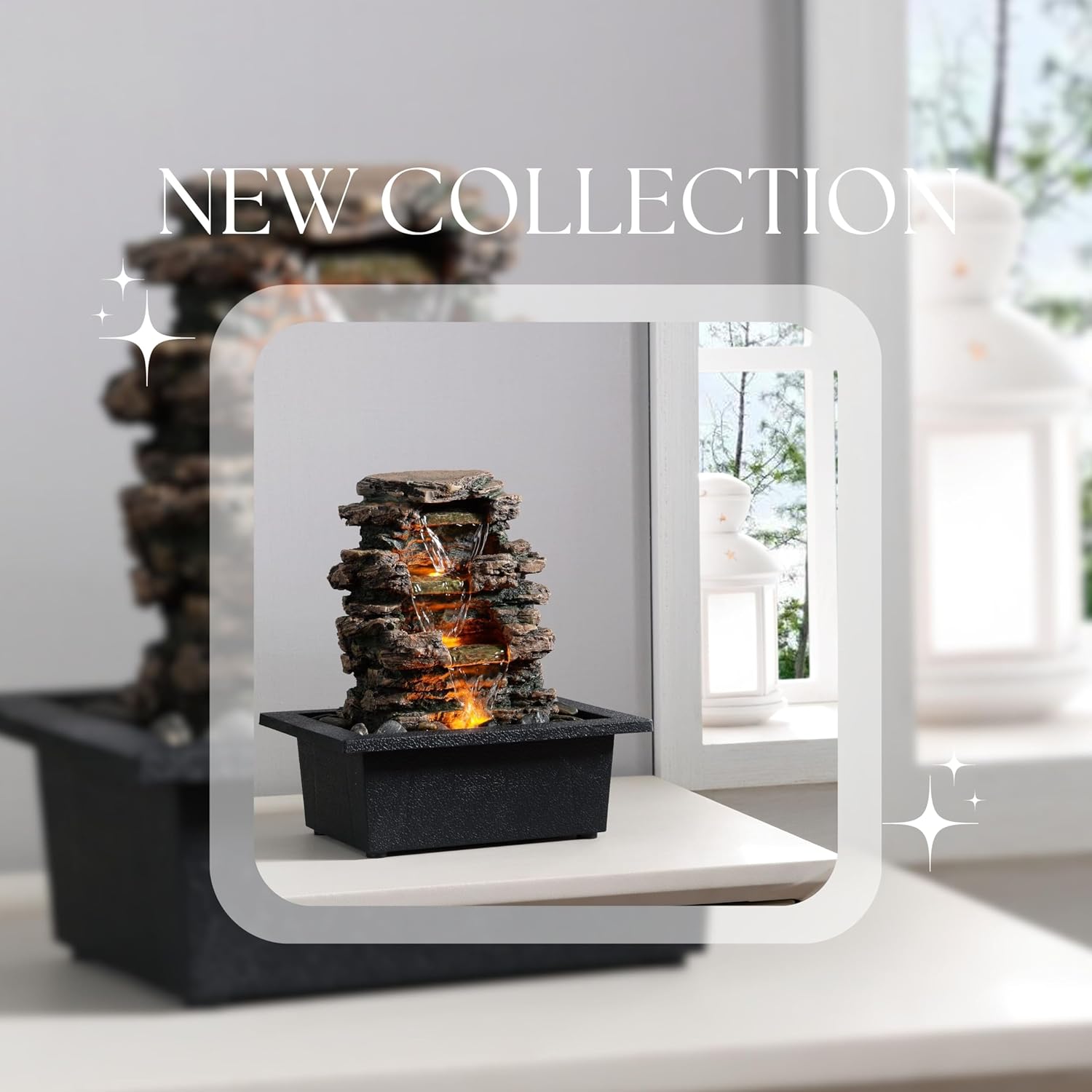 Tabletop Water Fountain, Home Décor Soothing Sound Machine with Automatic Pump, Deep Basin and Natural River Rocks. Indoor Zen Relaxation for Office, Living Room, or Bedroom Décor.