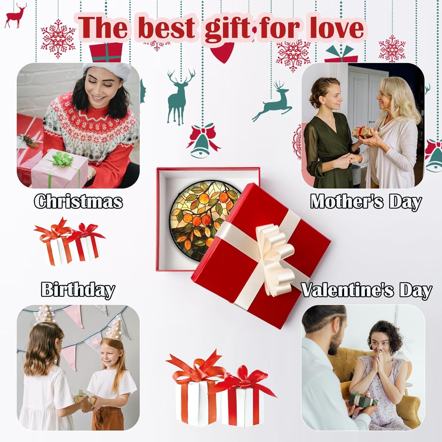 Stained Glass Suncatcher, Orange Green Fruit Tree Sun Catcher Landscape Stain Glass Window Hanging Decoration Mother's Day Birthday Gifts for Women Men Mom Nana 7.8 in