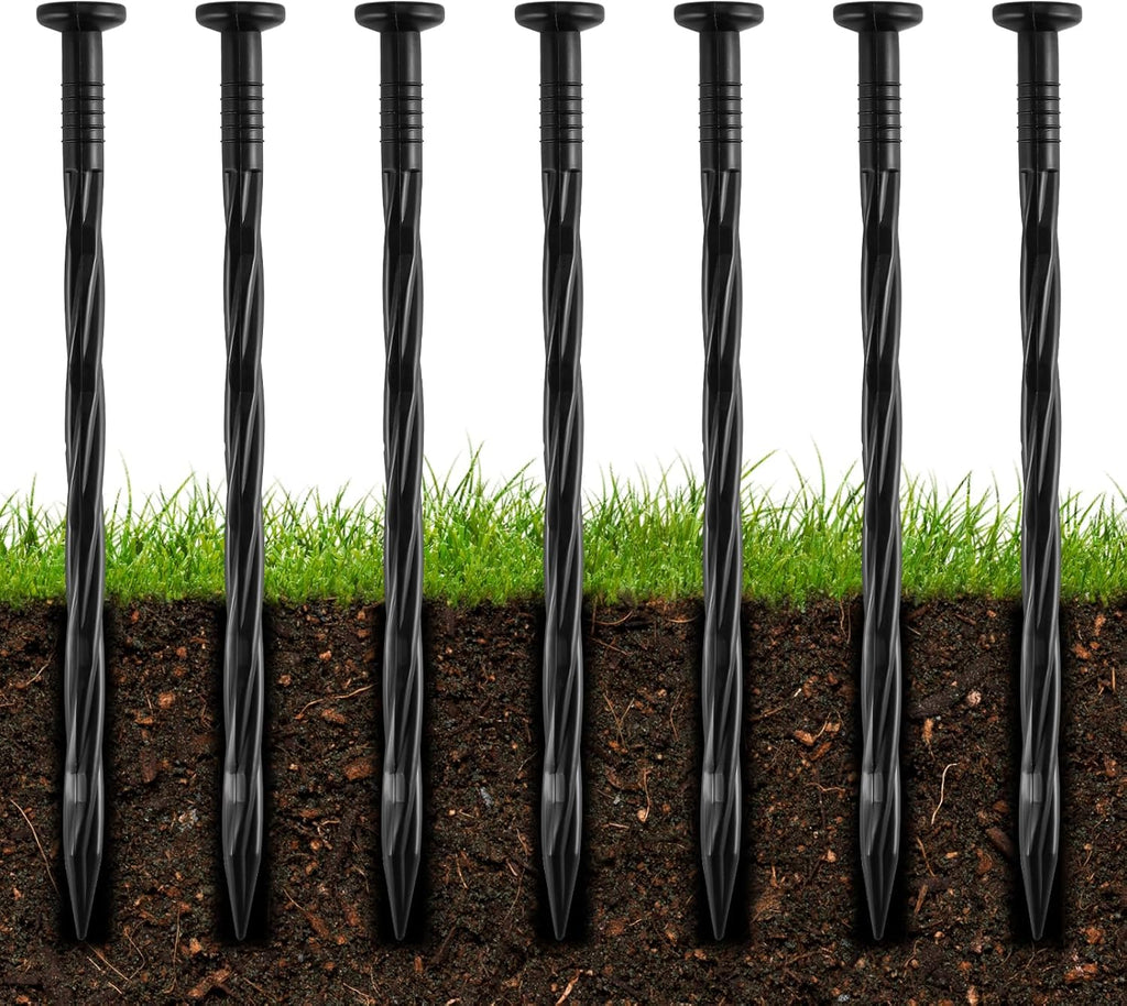 300Pcs 8-Inch Plastic Landscape Edging Spikes, Spiral Anchoring Nails for Weed Barrier, Paver Edging, Landscape Edging, Artificial Turf, Grass Pathways, and More