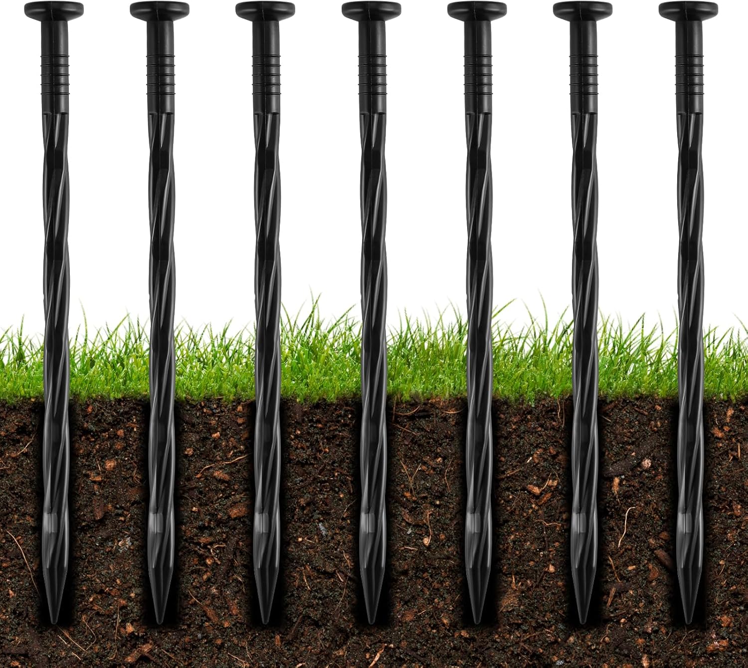 300Pcs 8-Inch Plastic Landscape Edging Spikes, Spiral Anchoring Nails for Weed Barrier, Paver Edging, Landscape Edging, Artificial Turf, Grass Pathways, and More