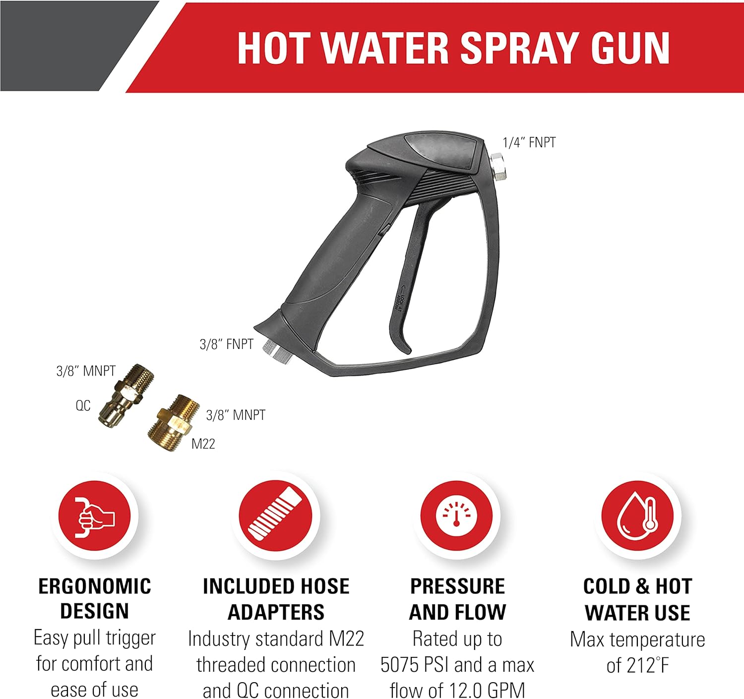Simpson Cleaning 80178 Universal Hot Water Gun with M22 and QC Adaptors, Rated Up to 5075 PSI, Plain