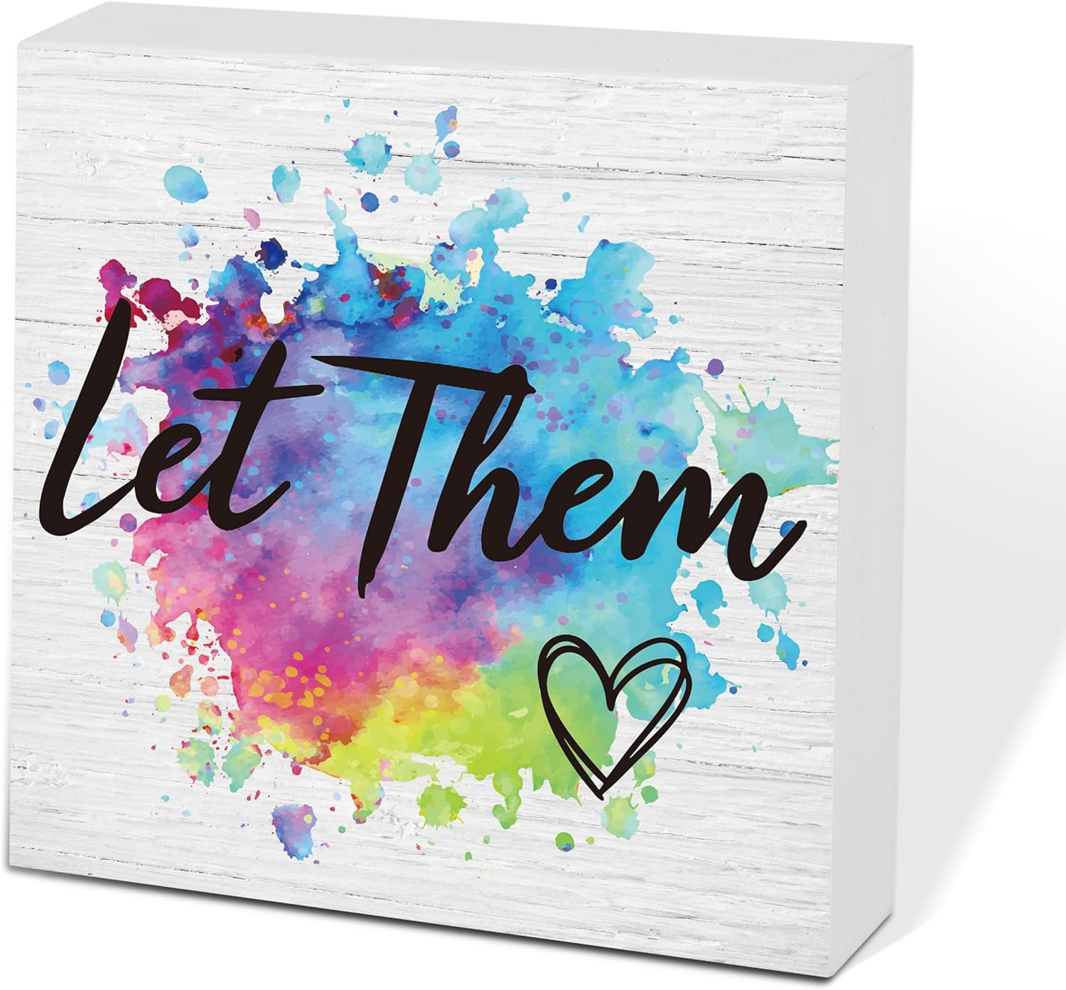 Let Them Wooden Sign, Desk Decorations For Women Office, 5x5 Inch Colorful Splash Funny Office Decor Wood Box Sign, Desk Shelf Cubicle Accessories, Appreciation Gifts for Coworkers Boss, 01