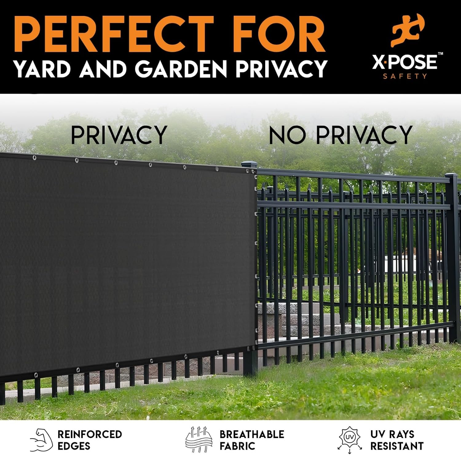 Xpose Safety Privacy Fence Screen 5’ x 50’ – Heavy Duty Black Mesh with 90% Visibility Block, UV Protection – Includes Cable Ties – for Garden, Yard, Nursery, Kennel, Dog Run, Greenhouse