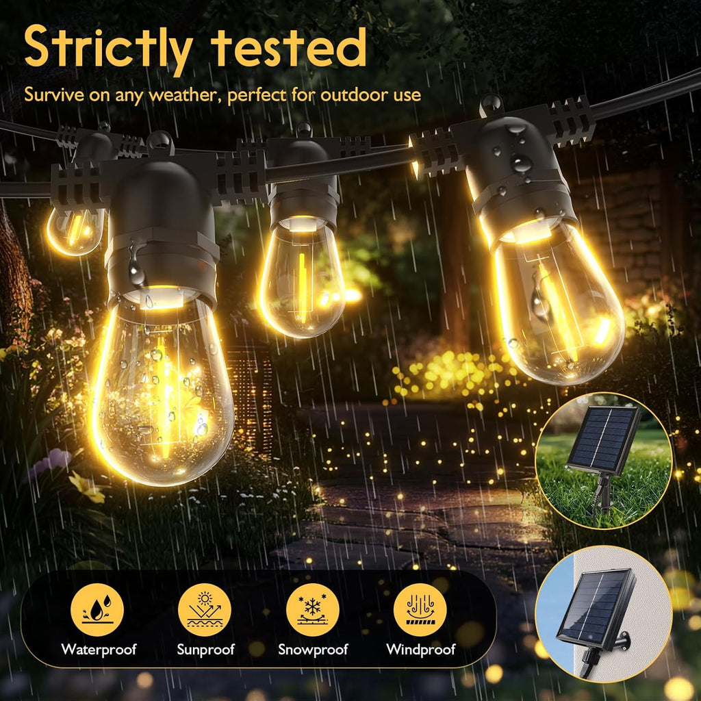 Solar String Lights Outdoor with Remote 30 FT, USB & Solar Dual Charging, Waterproof, 8 Modes 3 Timers, 10+1 LED Shatterproof S14 Bulbs, Dimmable Solar Light for Camping Backyard Bistro Porch Garden