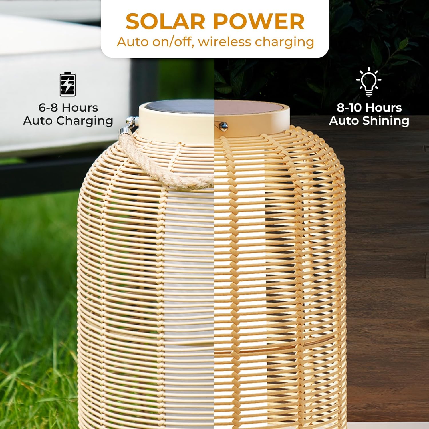 Solar Yard 2-Pack Outdoor Solar Lantern Lamp, Water-Resistant Boho Lights for Outside Hanging Lantern Table Lights Decoration for Garden, Patio, Porch, Trees, Pathway, Black and Natural