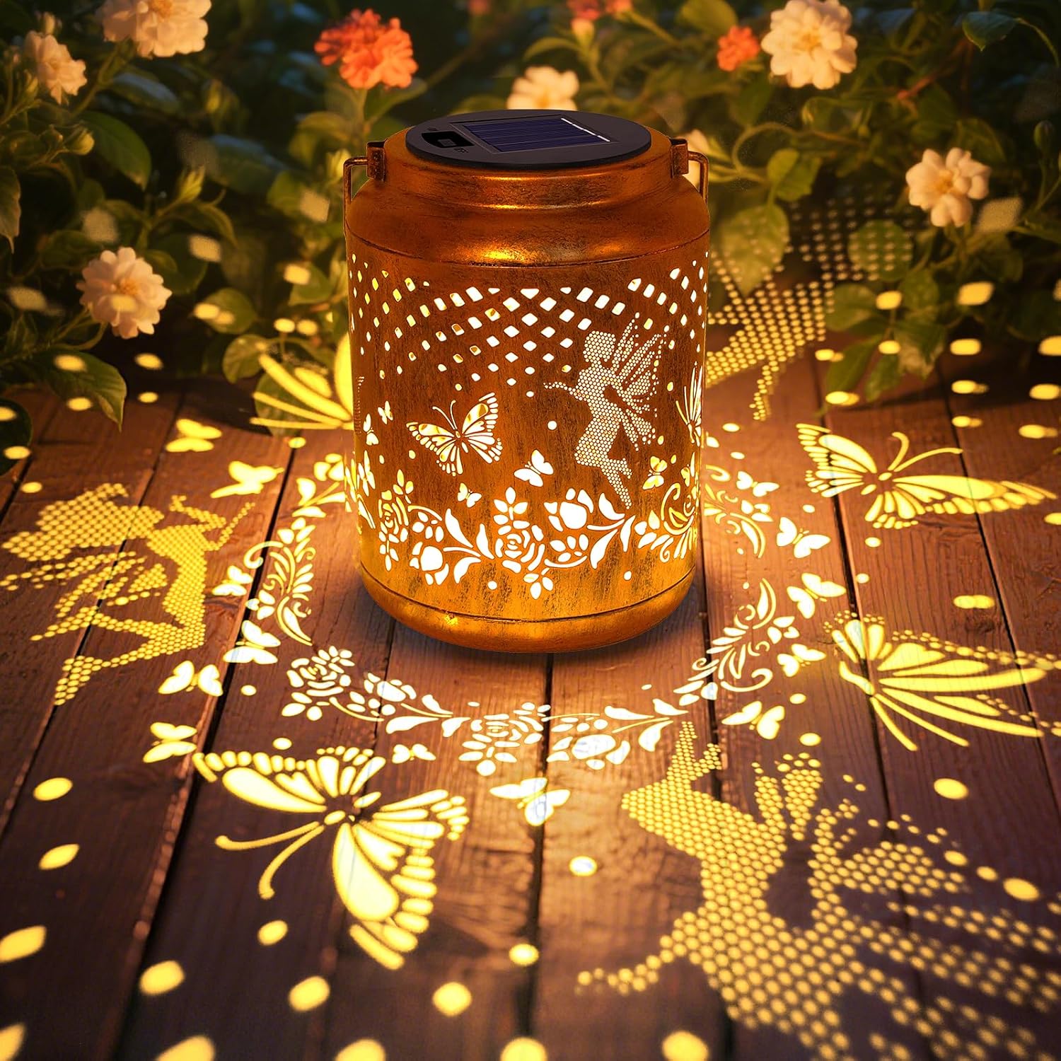 Solar Lanterns Outdoor Hanging Lantern Lights, Fairy Butterfly Metal Decor Lantern Waterproof Solar Lights LED Decorative Outside for Garden Yard Patio Lawn Birthday Gifts for Mom Grandma Women