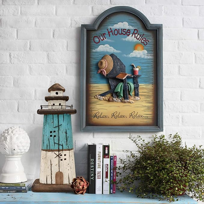 Attraction Design Wooden Lighthouse Decor, Decorative Nautical Lighthouse Rustic Ocean Sea Beach Themed Lighthouse Decoration, Handcrafted Tabletop Nautical Themed Home Decor Bathroom Decor (13“H)