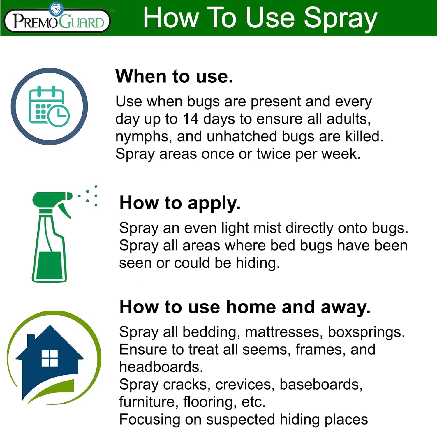 Premo Guard Bed Bug Killer Spray 128 oz - University Tested 100% Kill Rate - Natural Non Toxic, Stain & Scent Free - Kill Bedbugs & Mites On Bed & Blankets, Furniture, Clothing - Child & Pet Safe