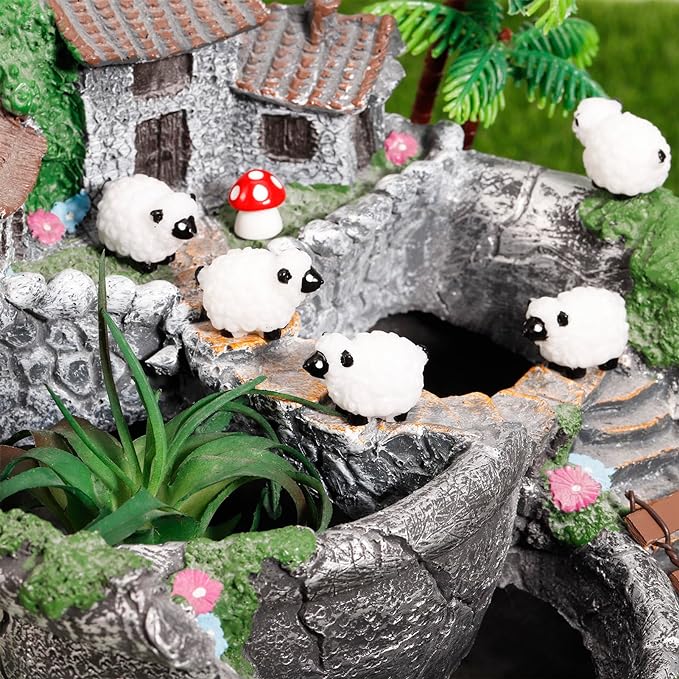 100Pcs Mini White Sheep Miniature Resin Sheep Figurines Cute Little Figurines Fairy Outdoor Moss Ornaments Landscape Figurines Garden DIY Ornament Accessories for Indoor Outdoor