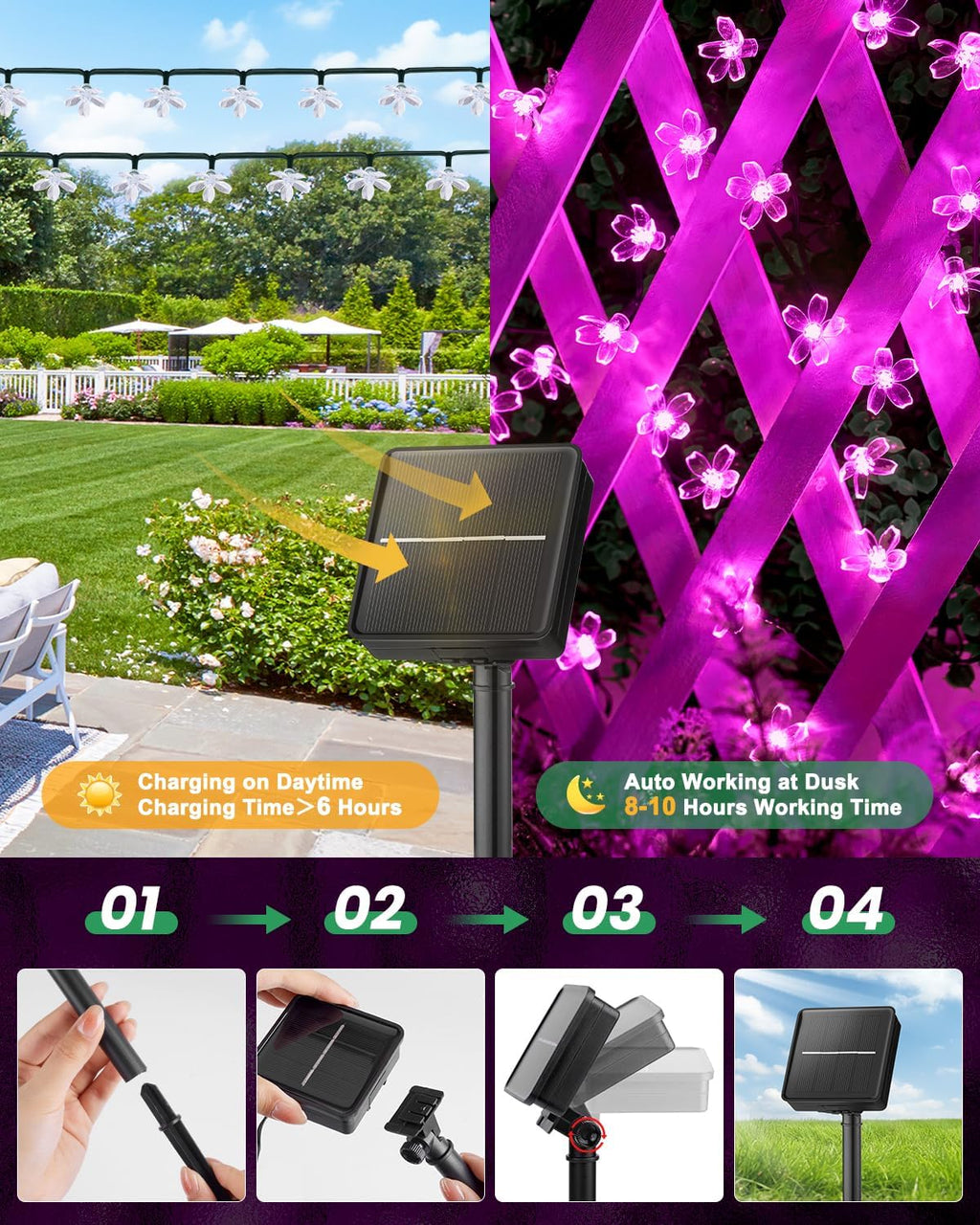 Brightown 2 Pack Total 52FT 120 LED Flower Solar String Lights Outdoor Waterproof Fairy Lights for Garden Yard Fence Patio Christmas Tree Wedding Party Decor, Pink