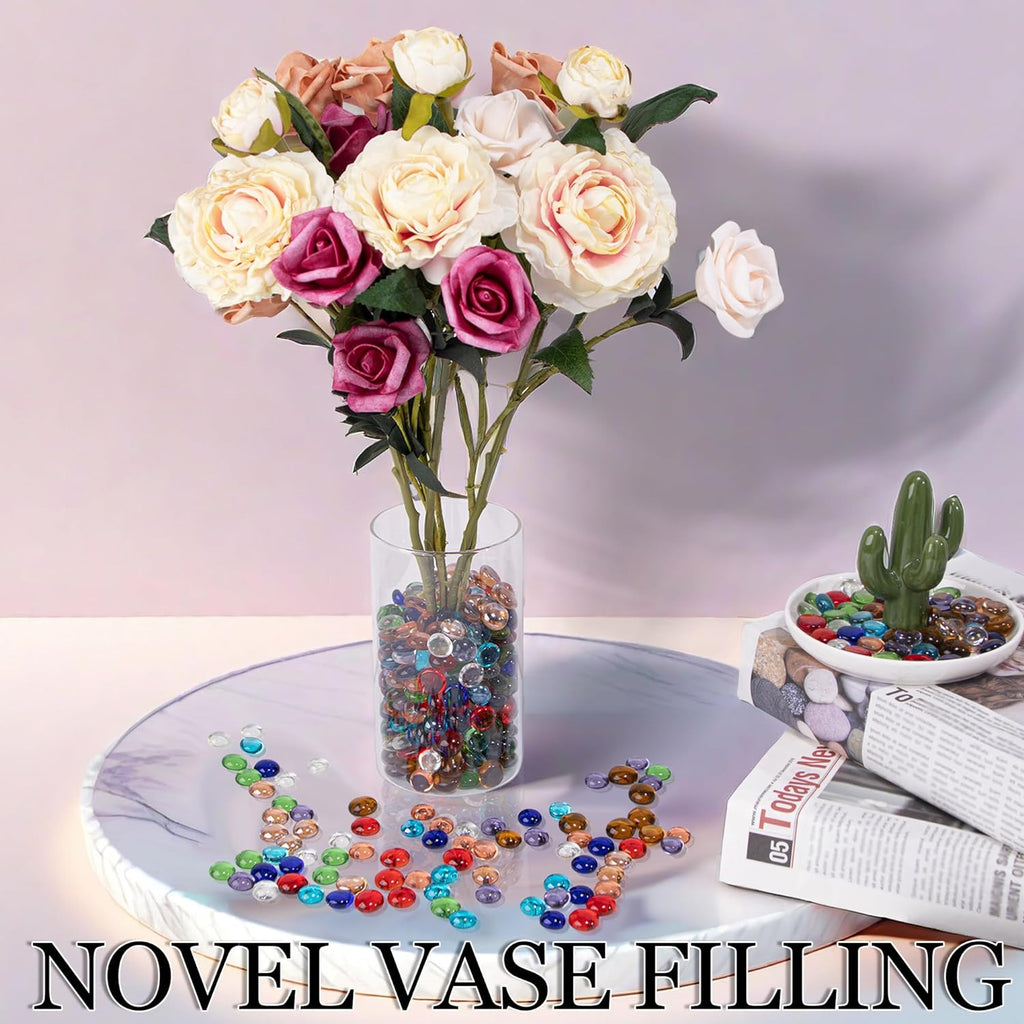 100PCS Mini Glass Gems,Mixed Colour Mancala Stones Flat Bottom Marble Beads for Home Decorative Art Craft Vase Filler(0.5"~0.7")