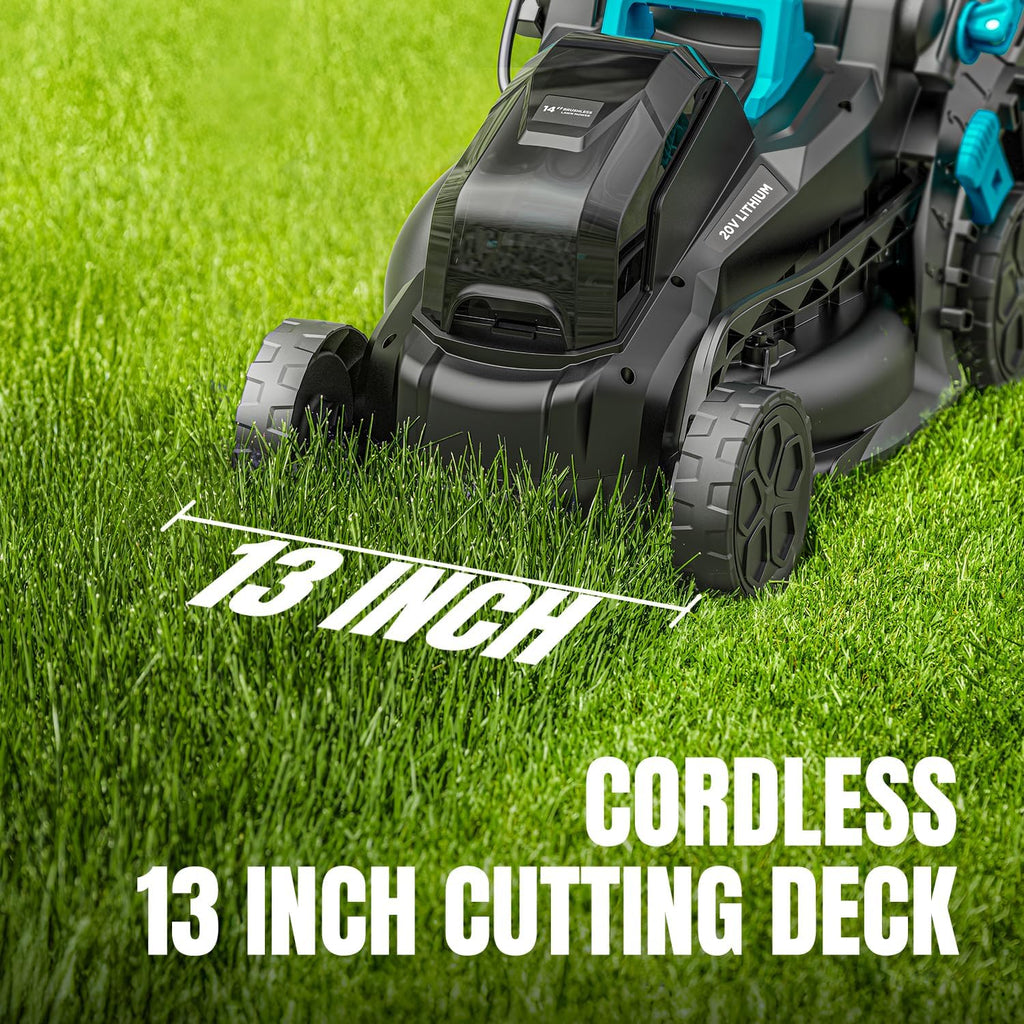 Electric Lawn Mower with Brushless Motor, 20V 13 inch Cordless Lawn Mower with 5-Position Cutting Height Adjustment, 2x4.0Ah Battery and Charger Included