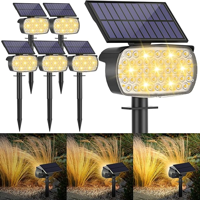 108 LED Solar Spot Lights Outdoor, Solar Lights Outdoor IP65 Waterproof, 3 Modes Solar Landscape Spotlights, Large Solar Panel Solar Powered Lights for Garden Yard Pathway(Warm White/6 Pack)