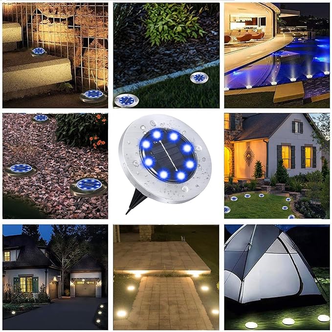 Solar Ground Lights, Waterproof Solar Garden Lights, Upgraded Outdoor Garden Waterproof Bright in-Ground Lights, Landscape Lights for Pathway,Yard,Deck,Lawn,Patio,Walkway (12 Pack Blue Light)