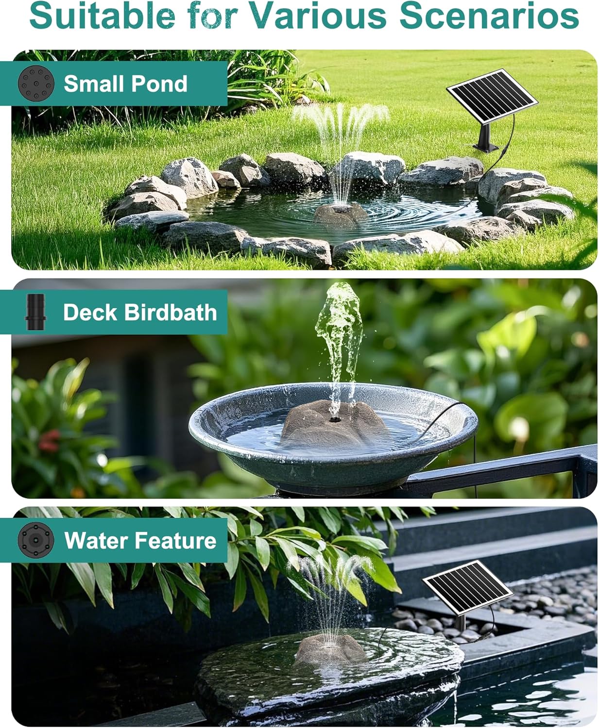 Solar Fountain for Bird Bath with Dry Run Protection Solar Powered Bird Bath Pump with 10 Nozzles,Resin Granite Rock Bird Fountain for Outdoor Water Features,Ponds,Can Cloudy Day Use