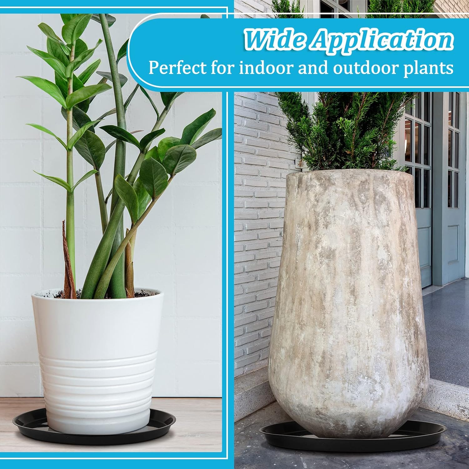 Eccliy 6 Pack Plastic Plant Saucer Heavy Duty Planter Saucers Large Plant Pot Saucers Plastic Water Trays for Indoors and Outdoors Flower Plant Plant Drip (Black,23 Inch)