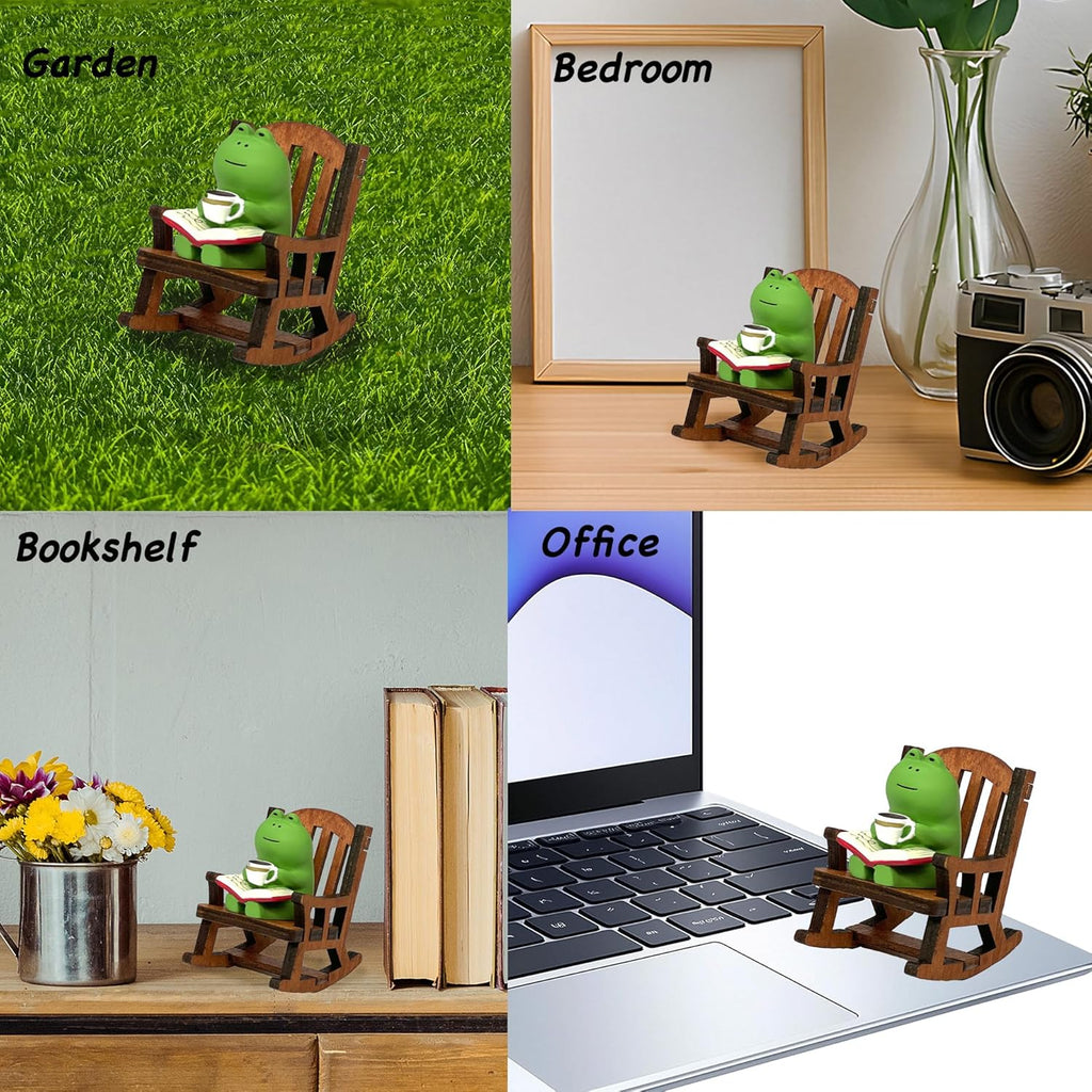 Miniature Frog Figurines, Cute Frog Desk Accessories for Desk Decor, Funny Gifts for Garden Decor, Mini Resin Animal Garden Statues (Green)