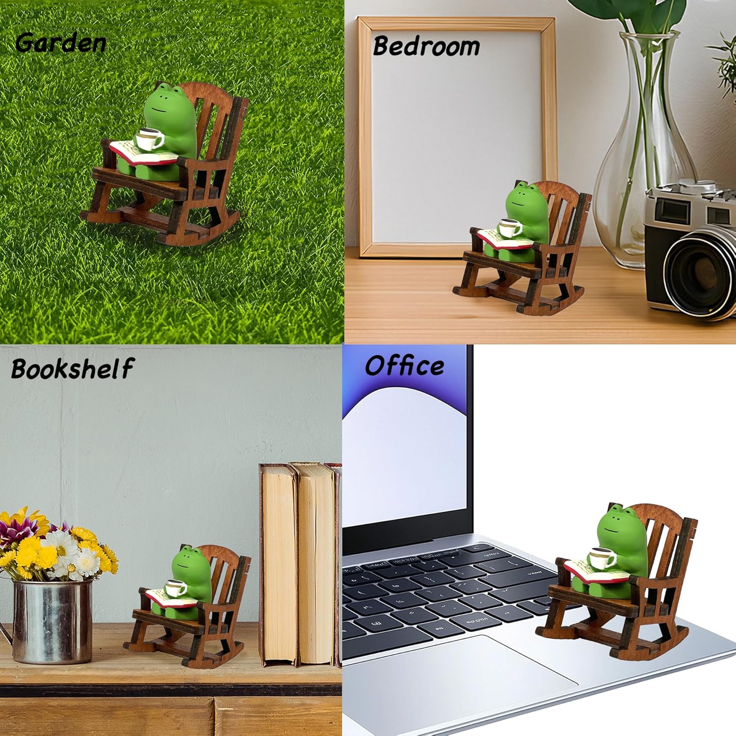 Miniature Frog Figurines, Cute Frog Desk Accessories for Desk Decor, Funny Gifts for Garden Decor, Mini Resin Animal Garden Statues (Green)