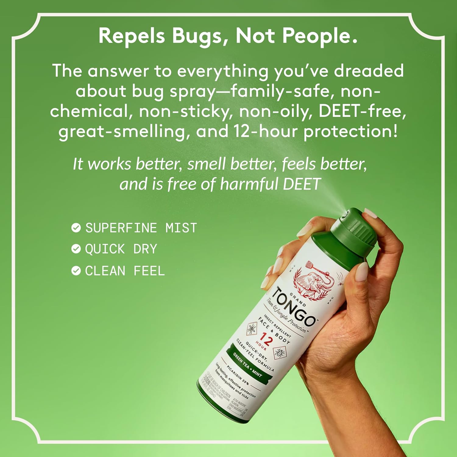 DEET-Free Green Tea + Mint Insect Repellent with Picaridin- The 12 Hour Protection, DEET Alternative