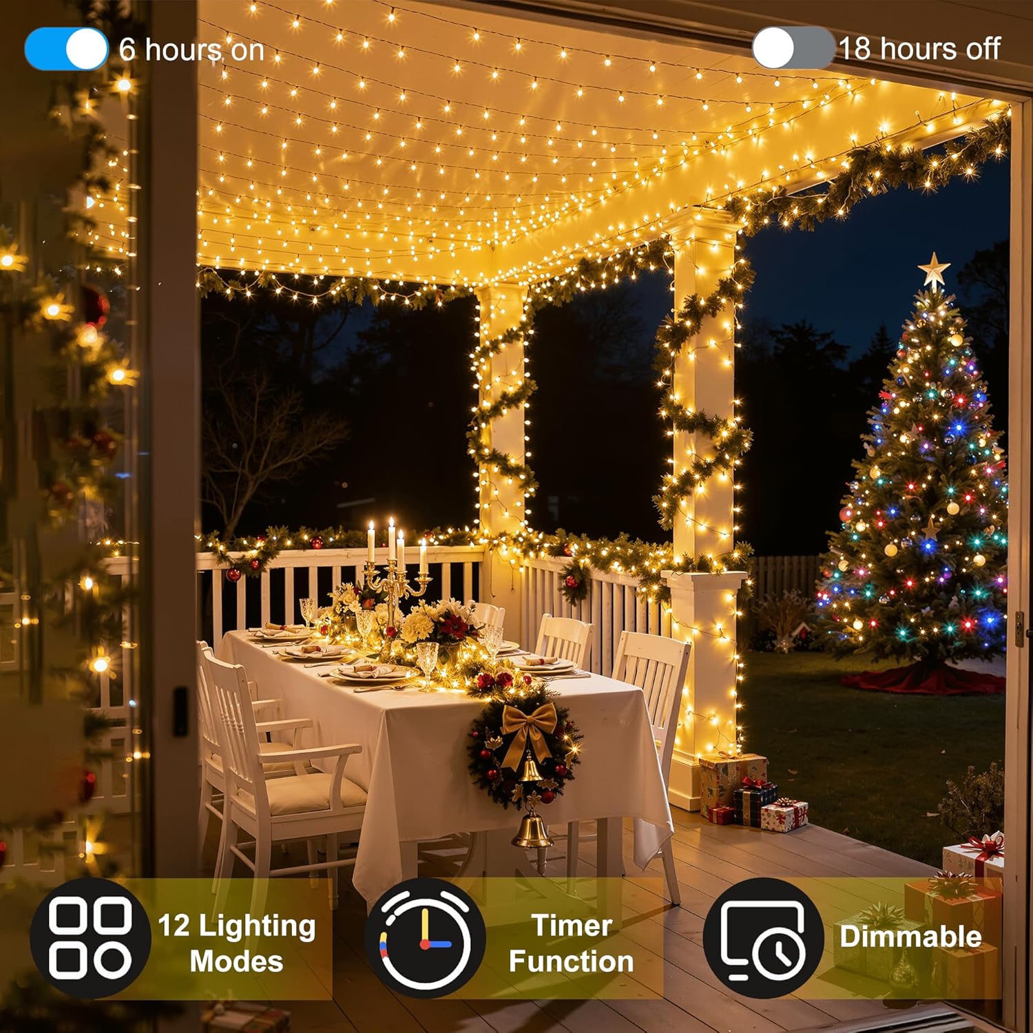 1500LED Christmas Lights Outdoor Use, 470ft 12 Modes Warm White LED String Lights with Timer Dimmable, Waterproof Christmas Tree Lights for Xmas Patio Yard Fence Balcony Garden Decor Warm White