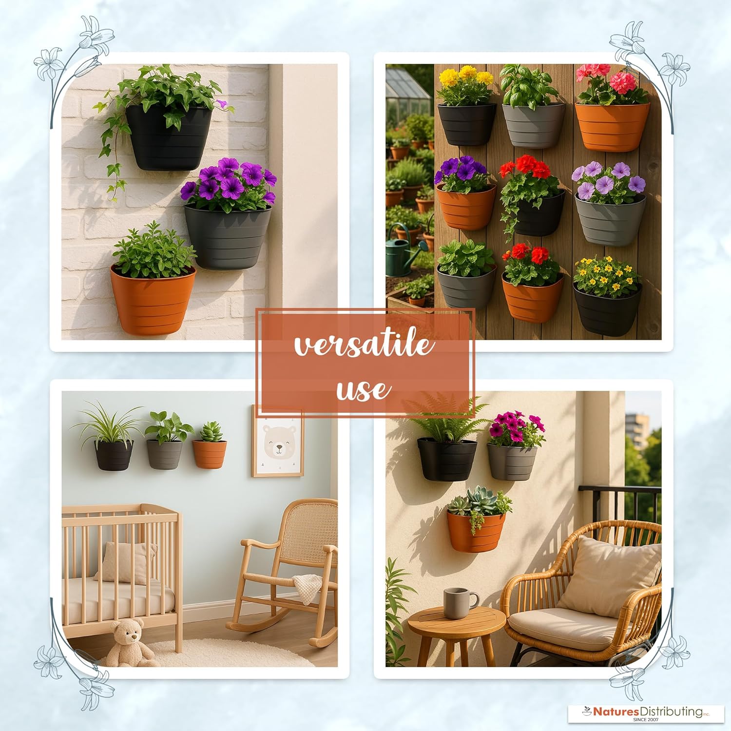 Terracotta Wall Planter – Self-Watering Hanging Garden Planter Indoor & Outdoor, 12 Inch Pot with Planter Grid for Flowers, Vegetables & Herbs – UV-Resistant, BPA-Free