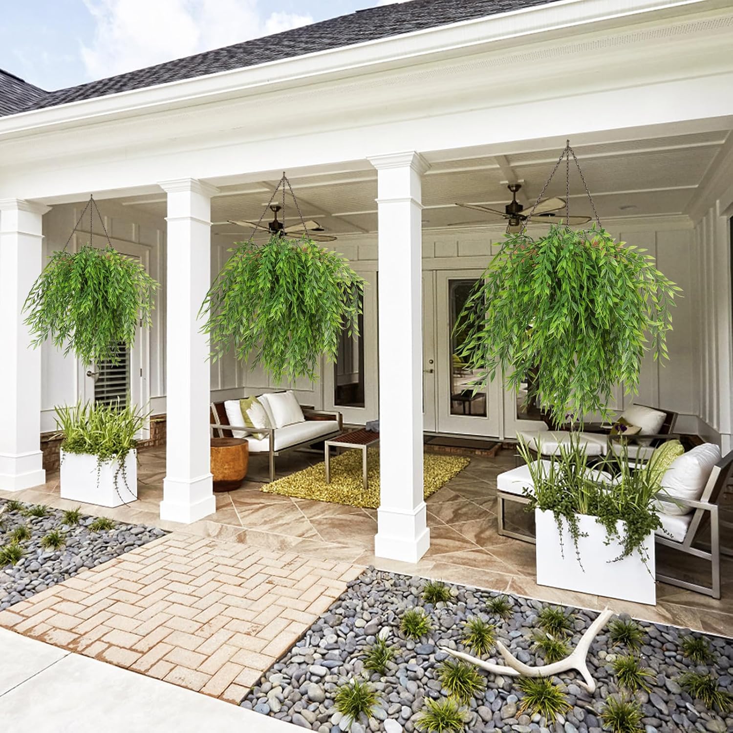 RECUTMS Artificial Weeping Willow 6Pcs,Plastic Leaves Twig Plants Greenery Fake Hanging Ivy Garland UV Resistant for Indoor Outdoor Home Garden Wall Baskets Wedding Party Table Planter Filler Decor