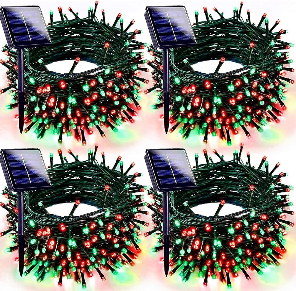 Red Green Solar Christmas Lights Outdoor Decorations Waterproof, Tatal 4 Pack 400LED 132FT Solar String Lights Green Wire with 8 Modes, Christmas Fairy Light for Xmas Tree Party Wedding Garden Decor