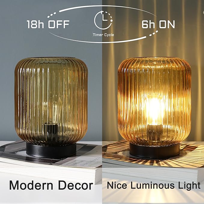 Battery Operated Lamp, Cordless Table Lamps for Home Decor, Battery Powered Nightlight with LED Bulb, Decorative Glass Beside Lamp for Bedroom Living Room-Gold