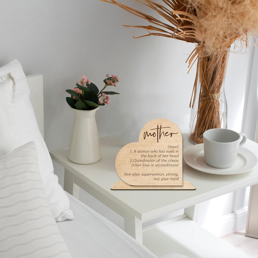 Mom Gift – Mother Definition Heart-Shaped Wooden Plaque, Rustic Desk Decor, Sentimental Wooden Sign for Mothers.(052)