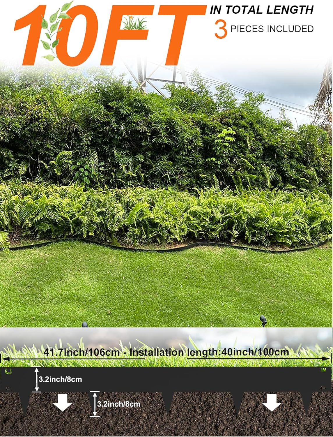 Vinci Landscape Edging Border, 40" L x 6" H 3Pack 10FT Total Black Galvanized Steel Garden Edging,Easy Installation,Sturdy Elegant Metal Lawn Broder for Flower Beds, Pathways, Paver Edges and Yard