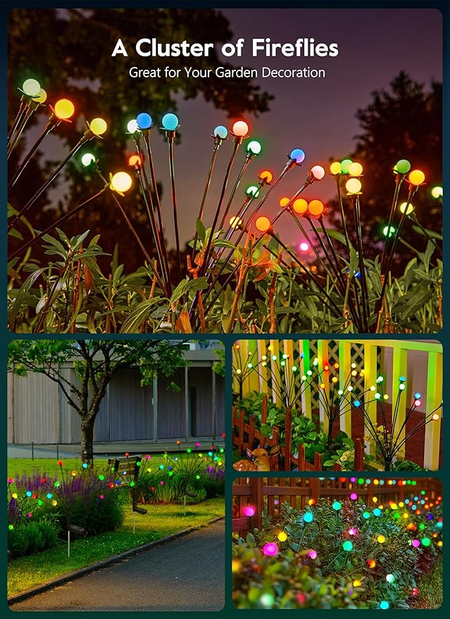 Brightown Solar Garden Lights Outdoor- 4 Pack 48 LED Solar Firefly Lights with 7 Colors Changing, Sway by Wind, Waterproof Solar Outdoor Lights, Solar Lights for Outside Yard Walkway