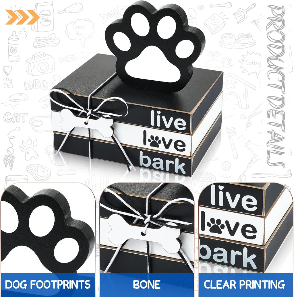 4 Pieces Dog Wooden Decor Dog Tiered Tray Decor Mini Wood Book Stacks Dog Decorative Books Wooden Book Rustic Farmhouse Decor Decorative with Tag for Tiered Tray Decor (Dog Paw)