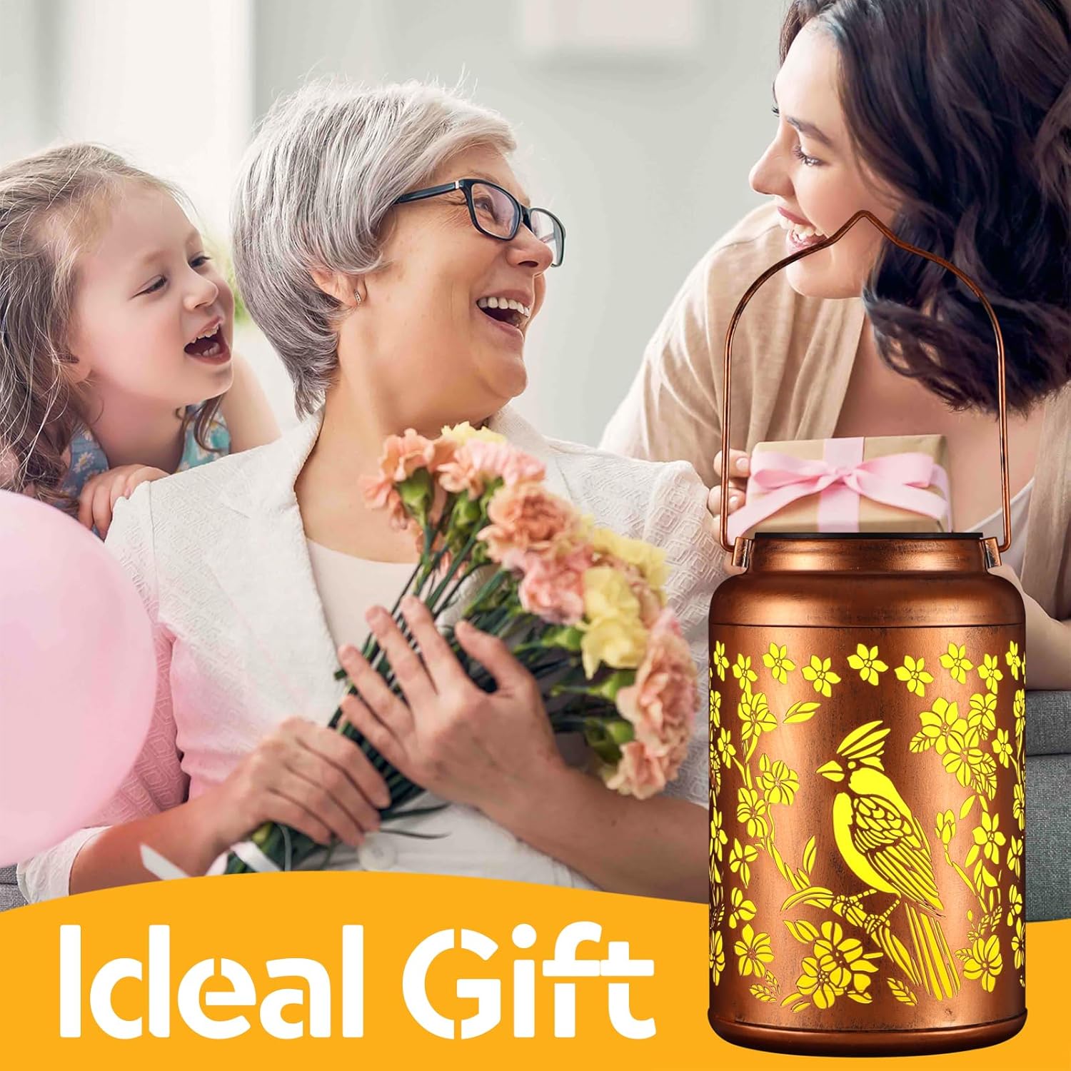 Solar Lanterns Outdoor Waterproof Garden Decor Birthday Gifts for Women Mom Grandma Hanging Lights Metal Decoration Outside for Yard, Patio,Backyard,Porch(Red Bird)