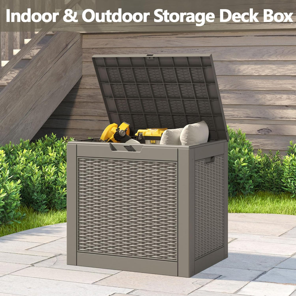 Deck Box, 31 Gallon Resin Outdoor Storage Box, Waterproof and UV Resistant Lightweight Storage Deck Box for Garden Tools, Supplies