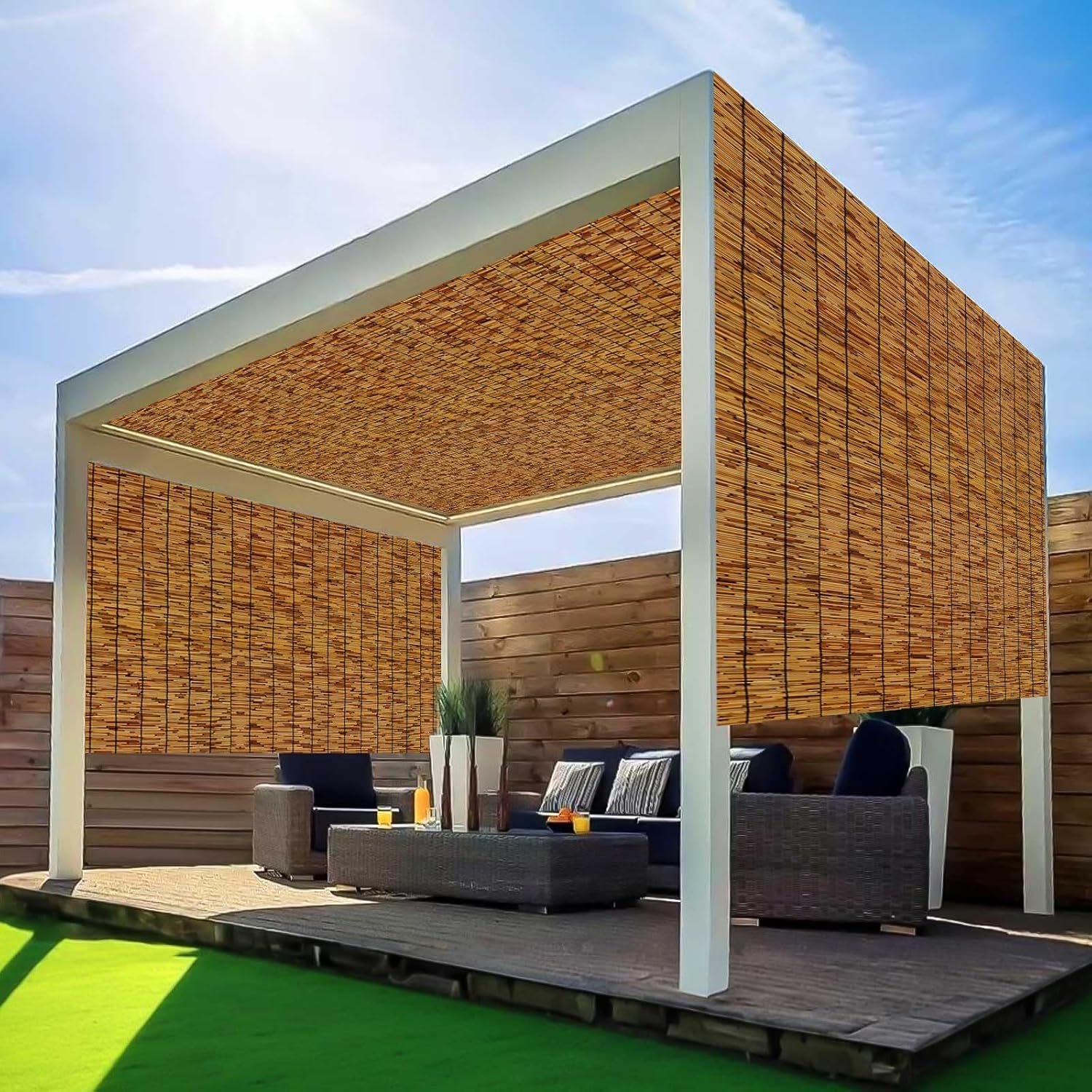 Reed Fencing Rolls,Patio Privacy Screen,Decorative Bamboo Fence Rolls for Patio Balcony Garden Backyard Outdoor,4x16FT(2Pcs)