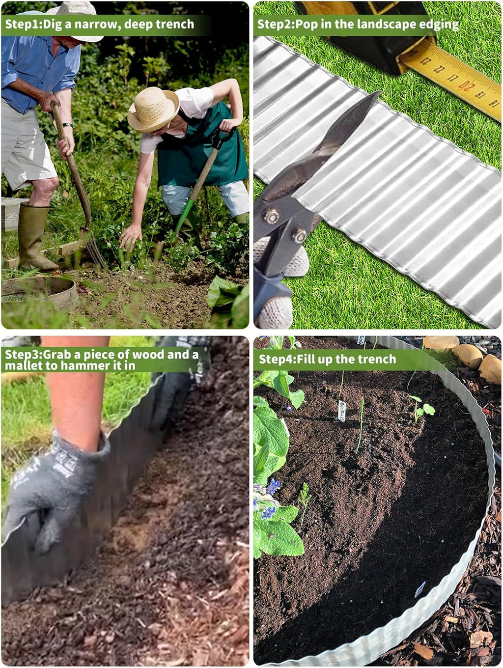 Corrugated Metal Garden Edging - 10" x20' Galvanized Steel Border, Durability Easy to Cut, Easy Installation & Stability, Ideal for DIY Flower Beds, Pathways and Patio Design Silver