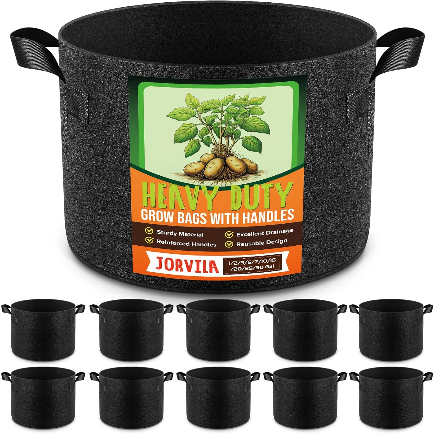 10 Pack 25 Gallon Grow Bags, Thickened Nonwoven Fabric Planter Pots with Handles, Heavy Duty 300G Garden Pots for Tomato, Potato and Vegetable