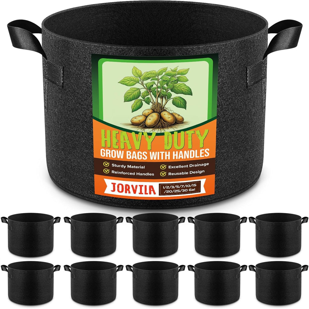 10 Pack 5 Gallon Grow Bags, Thickened Nonwoven Fabric Planter Pots with Handles, Heavy Duty 300G Garden Pots for Tomato, Potato and Vegetable