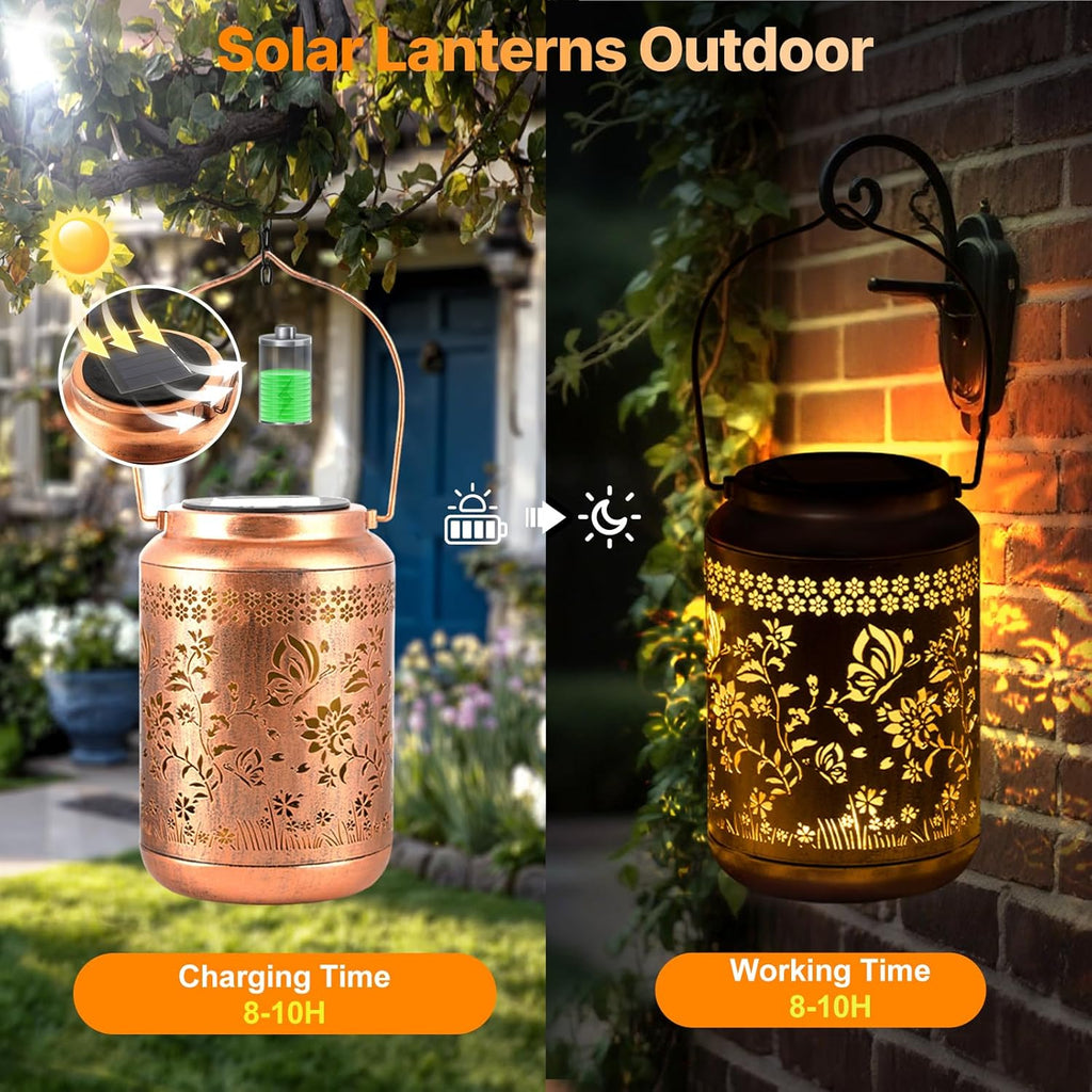 Solar Lanterns Outdoor Waterproof, Butterfly Garden Decor for Yard Porch Lawn Patio Pathway, Hanging Solar Lights Birthday Gifts for Women Mom Grandma Sister Friend