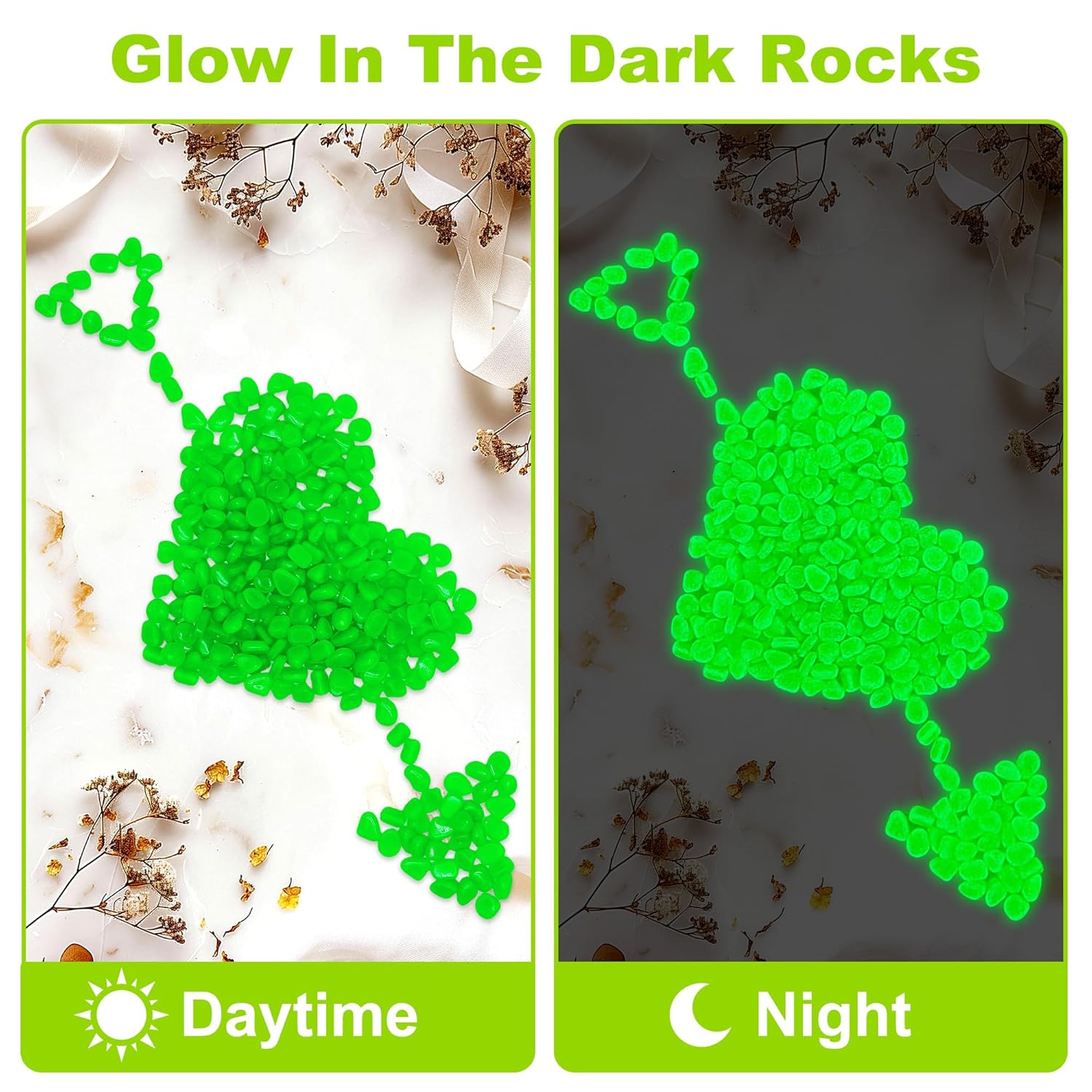 1000pc Glow in The Dark Aquarium Rocks Glow Rocks Outdoor Garden Glow in The Dark Stones Glowing Garden Pebbles Luminous Rocks Outdoor Decoration Stones for Lawn Patio Walkway,Green