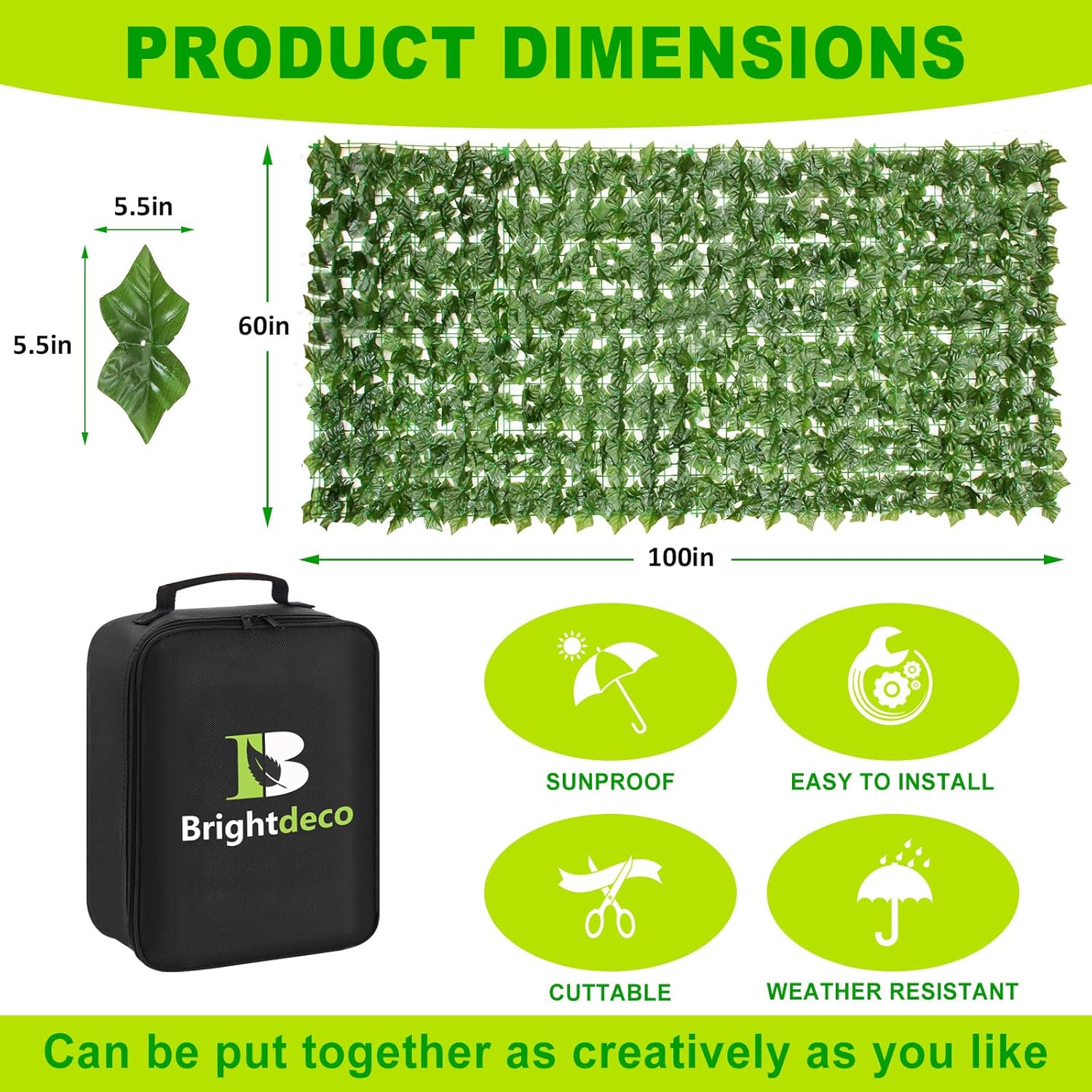 Artificial Ivy Privacy Fence Screen 60x100in Privacy Hedges Wall Faux UV-Anti Panel for Indoor Outdoor Garden Balcony Decor