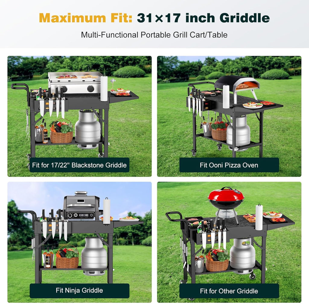 Outdoor Griddle Table, Blackstone Griddle Stand, 440lbs Folding Grill Cart, Pizza Oven Table Stand for Onni,Food Prep Table with Wheels for Outdoor BBQ Camp Ninja Woodfire Grill Stand, 31"W x 17"D