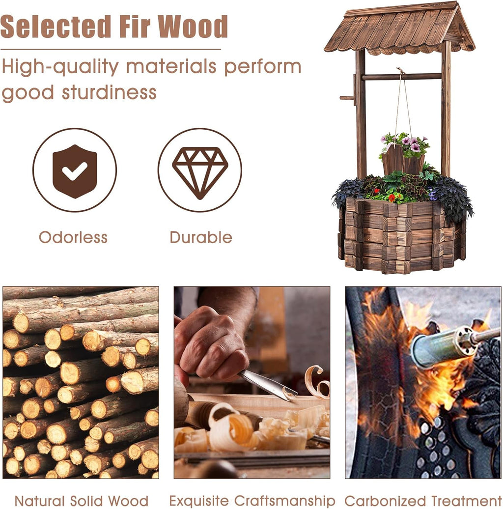 Tangkula Outdoor Wishing Well Planter, Old-Fashioned Wood Wishing Wells for Yard, Rustic Farmhouse Decoration for Garden, Backyard, 46 Inch Tall (22" x 22" x 45")