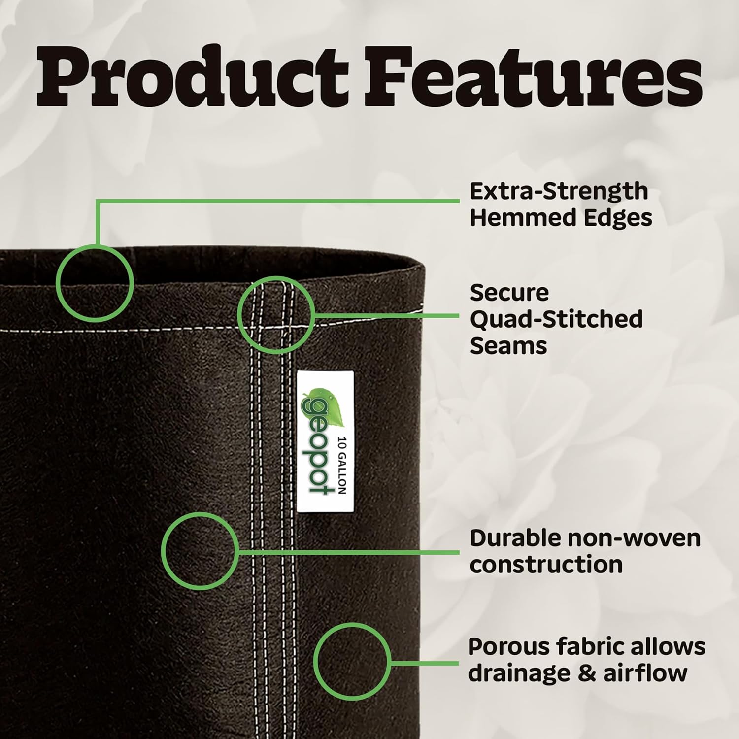 10 Gallon Fabric Grow Bags for Vegetables, Houseplants, Herbs & Flowers |5-Pack| Fabric Pots for Outdoors and Indoors, Aerated Fabric Grow Bags