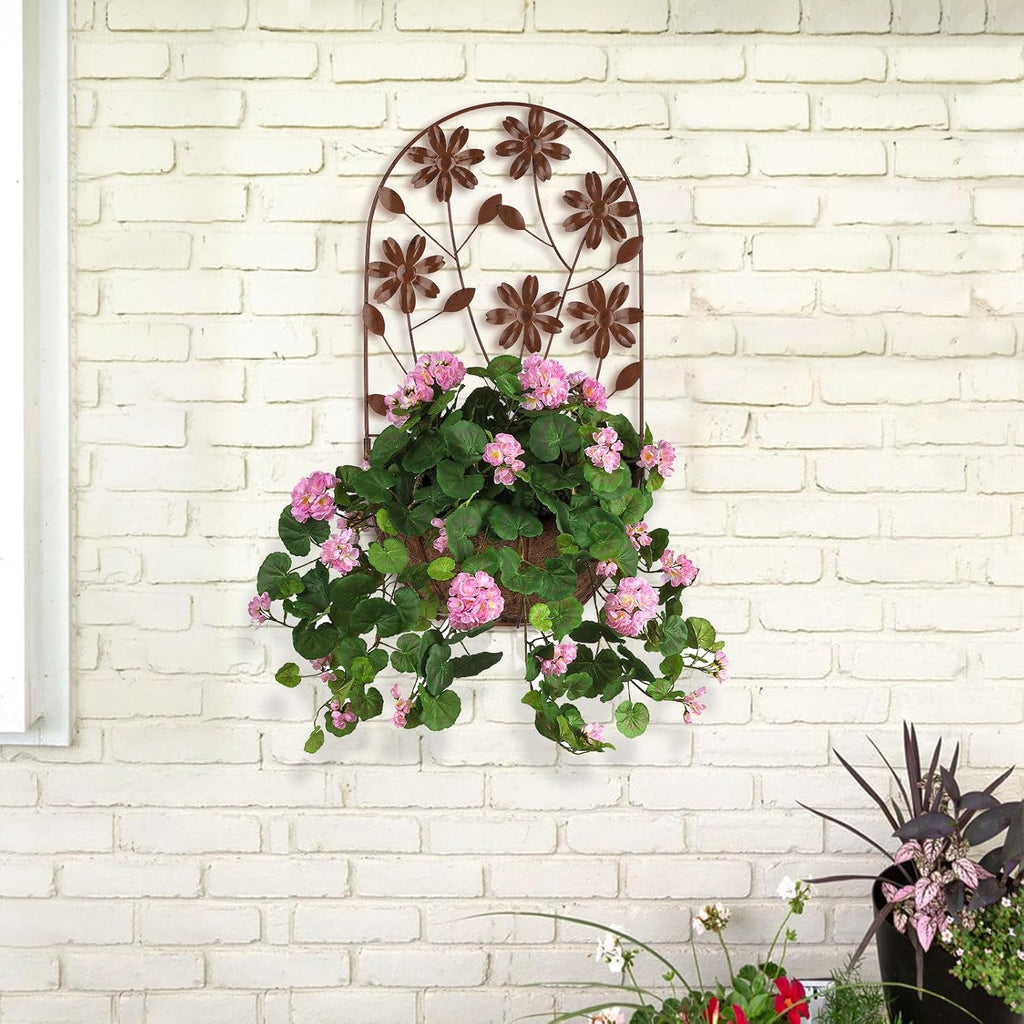 BAYN 2PKs Wall Hanging Planter Decor Art with Flower, Metal Wall Mounted Planters Indoor Outdoor Wall Planter for Succulent Herb Home Garden Yard