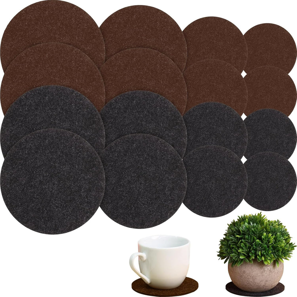 Patelai Plant Coasters 4 Sizes Felt Cork Plant Reversible Round 4/6/ 8/10 Inch Fabric Cork Trivets Pads for Drinks Absorbent Waterproof Tray Pot for House Indoor(Dark Brown, Charcoal,16 Pieces)