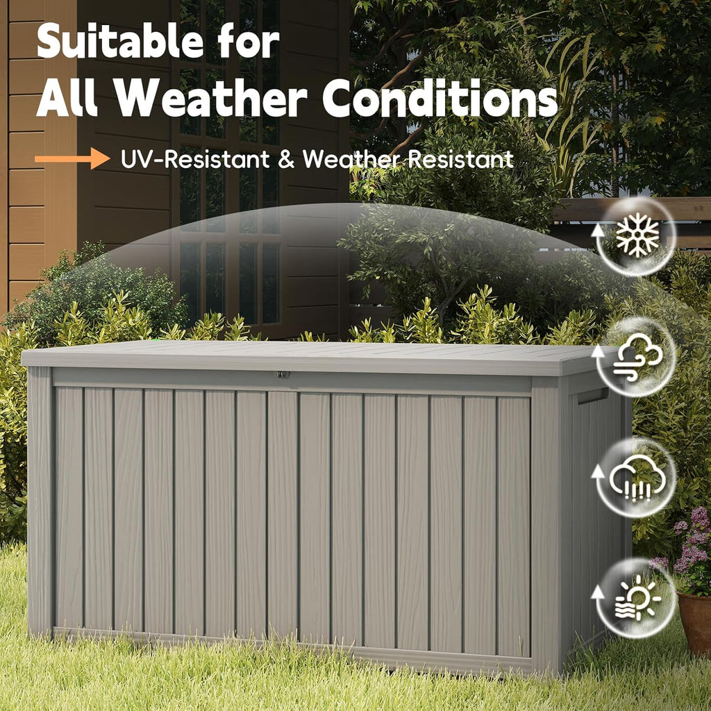 Outdoor Storage Box, 180 Gallon Waterproof Resin Deck Box, Storage Bin for Package Delivery, Patio Furniture Cushion, Garden Tools, Pool Accessories, Weatherproof and UV Resistant, Grey